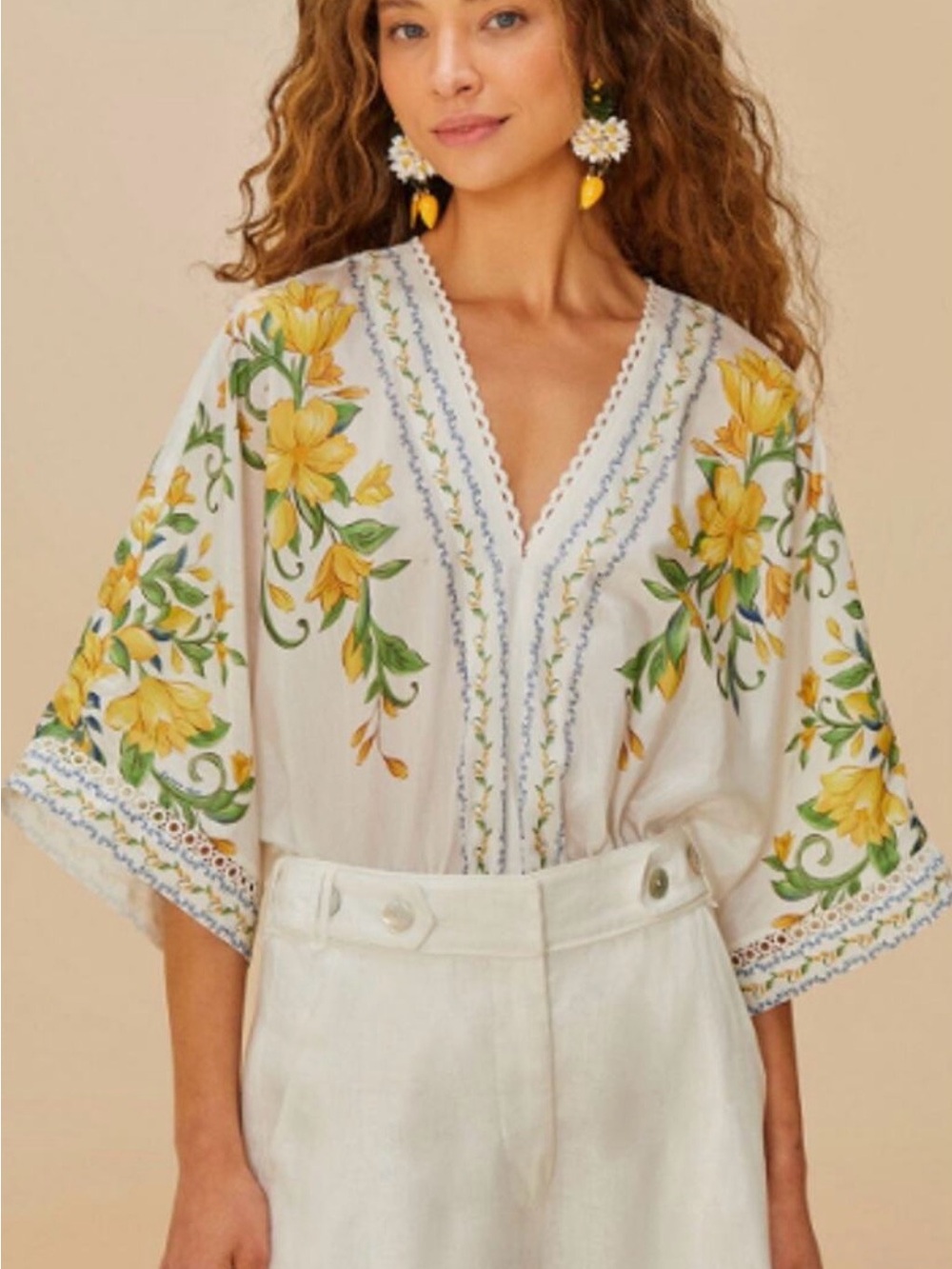 FARM RIO SICILY OFF WHITE FLORAL EMBROIDERED
BODYSUIT WOMENS SIZE Medium